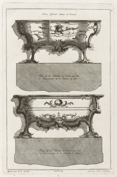 Two Different Designs of Commodes by Jean François Cuvilliés